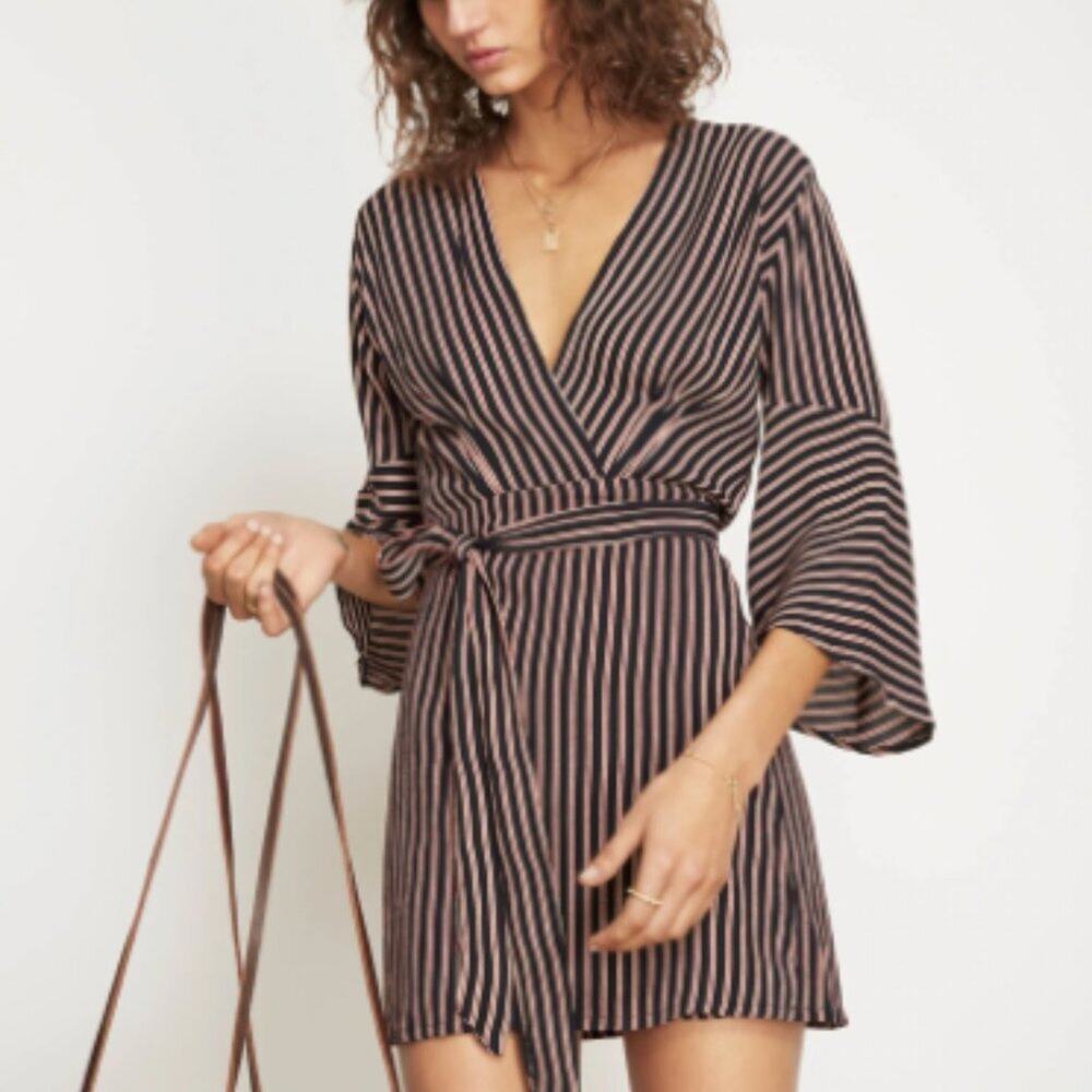 Faithfull the Brand Corelli Wrap Dress in Navy/Red Stripe